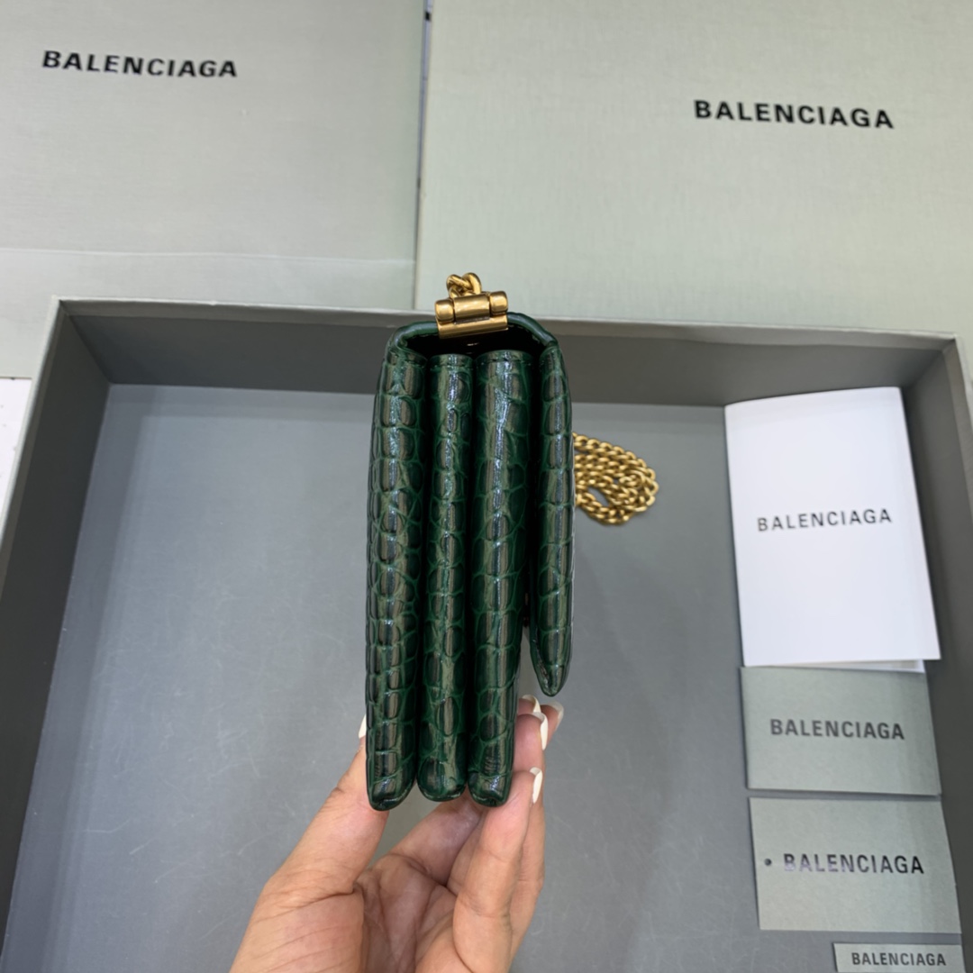 Balenciaga Triplet Small Bag With Chain Crocodile Embossed Calfskin Shouler Bag Green